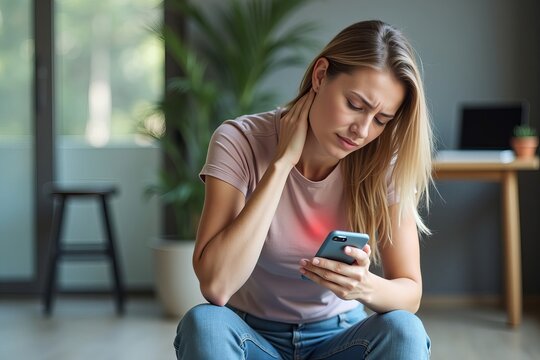 The Dangers of Poor Posture: How Using Your Mobile Phone Can Cause Neck Pain in Women and the Importance of Ergonomics for Health.