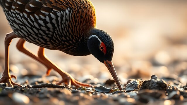 woodcock. A woodcock bird probing wet earth for worms in the misty dawn light. wildlife magazines, conservation campaigns, designed for wildlife conservation campaigns and eco-tourism storytelling.