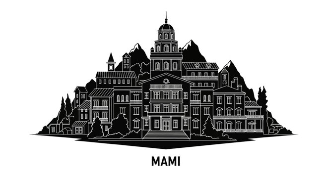 Mami City Skyline Silhouette ? Minimalist Architectural Urban Landmark Illustration