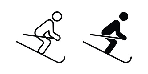 Skiing icon editable stroke. Linear and flat icons © Hunt