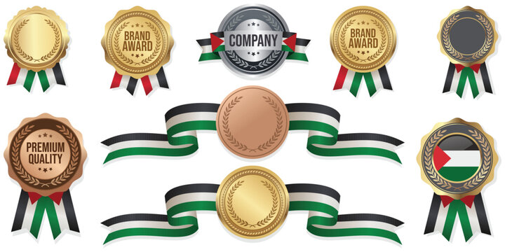 Elegant Emblems of Excellence: A captivating collection of meticulously crafted emblems, each a symbol of distinction and achievement, adorned with ribbons that speak of quality and prestige.