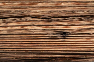 Fototapeta premium Old wood textured background. Dark driftwood surface, burnt wood brushing, macro brown floor
