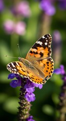 Fototapeta premium Orange butterfly resting on purple flower