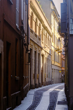 Old buildings along Via Fiori Chiari in Milan, Italy