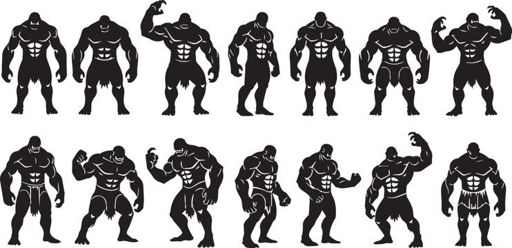 Black silhouette of people walking in various poses walking poses human figures monochrome