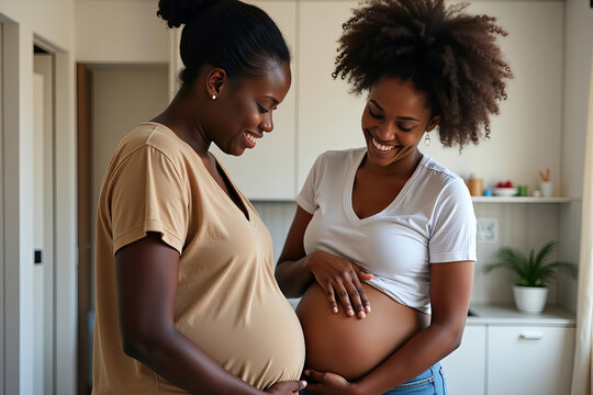 Doula Therapist Providing Support and Treatment for Pregnant African American Couple at Home