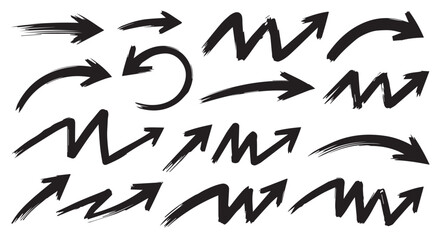Set of hand drawn grunge texture paint brush, business arrows with different length and thickness hand drawn set.   © illus