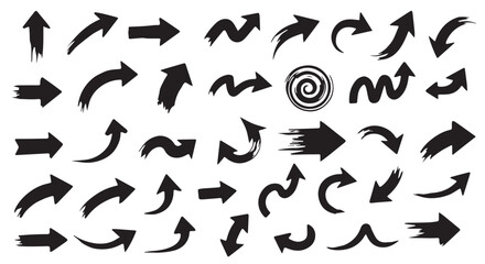 Set of hand drawn grunge texture paint brush, business arrows with different length and thickness hand drawn set.   © illus