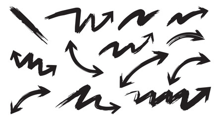 Set of hand drawn grunge texture paint brush, business arrows with different length and thickness hand drawn set.   © illus