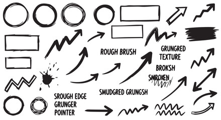 Set of hand drawn grunge texture paint brush, business arrows with different length and thickness hand drawn set.   © illus