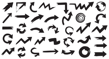 Set of hand drawn grunge texture paint brush, business arrows with different length and thickness hand drawn set.   © illus