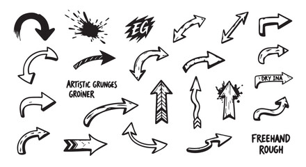 Set of hand drawn grunge texture paint brush, business arrows with different length and thickness hand drawn set.   © illus