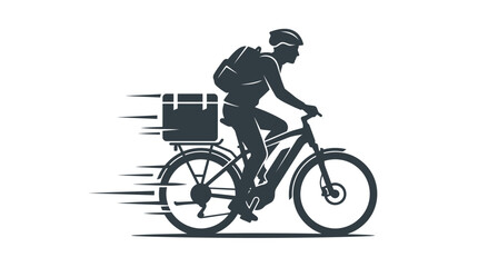 Naklejka premium Courier riding a bicycle while carrying a food delivery box to perform fast express services