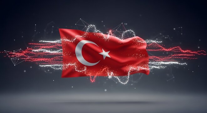Turkish Flag with Dynamic Light Trails.