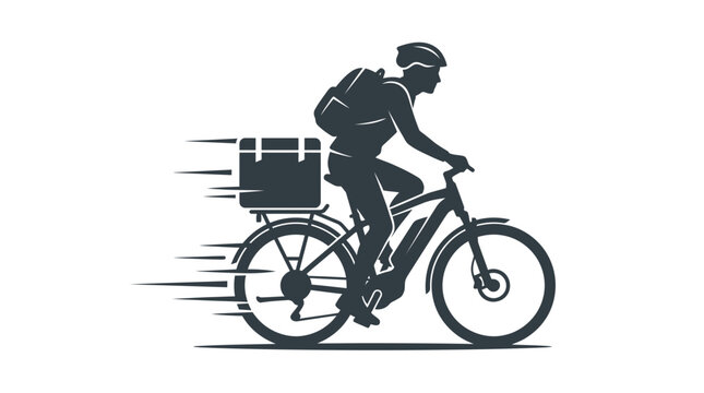 Courier riding a bicycle while carrying a food delivery box to perform fast express services