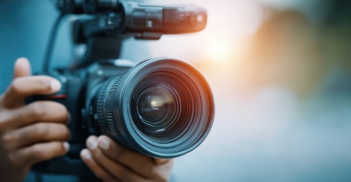Professional Videographer Operating High-Definition Camera for Filming and Content Creation