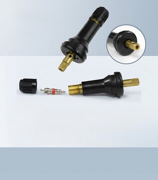 TPMS Rubber Snap In Tire Valve Stem Kit with Brass Core and Dust Cap
