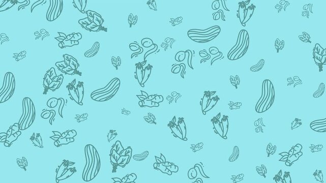 Teal pattern featuring cucumbers and greens ideal for kitchen decor, food blogs, healthy lifestyle websites, and culinary backgrounds.