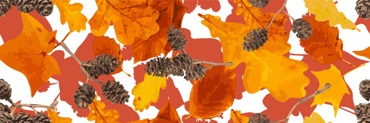 Autumn leaves seamless pattern, oak tree foliage vector background © ange1011