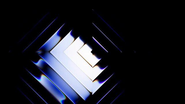 Cycled 3D animation. Abstract minimalist aesthetic background. Fluted glass texture. Bright light reflects and slides inside glossy geometric rhombus shapes
