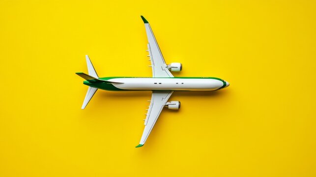 Model airplane rests on a bright yellow background with clear details and colors, showcasing its design and shape