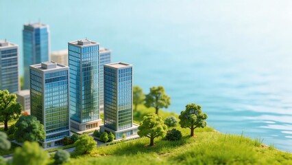 Obraz premium Miniature cityscape with greenery and water