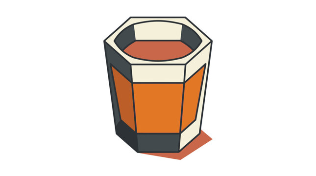 Minimalist Vector Illustration of a Hexagonal Whiskey Glass with Amber Liquid for Bar and Beverage Menu Design