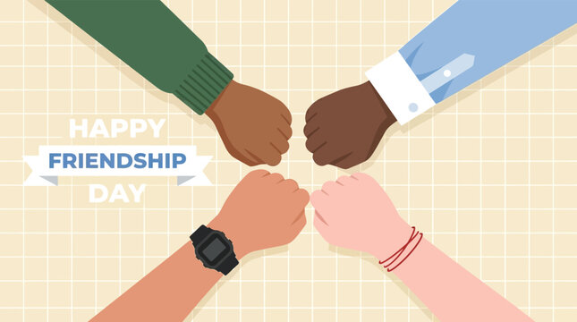 Diverse Multicultural Friends Fist Bump Illustration for International Friendship Day Banner
