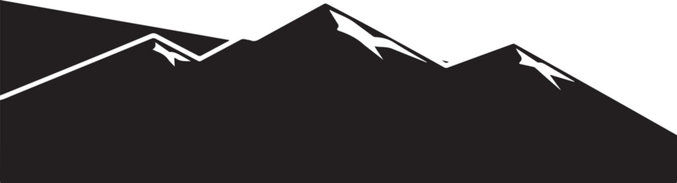 Mountain range silhouette, black mountain peaks, snowy mountain tops, landscape icon