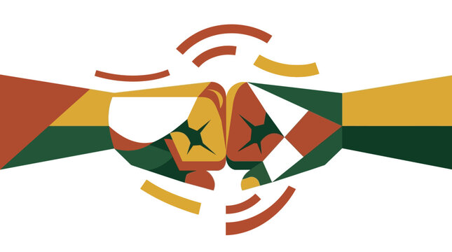 Geometric Fist Bump Illustration for Teamwork Unity Collaboration and Success Concept in Modern Abstract Vector Style