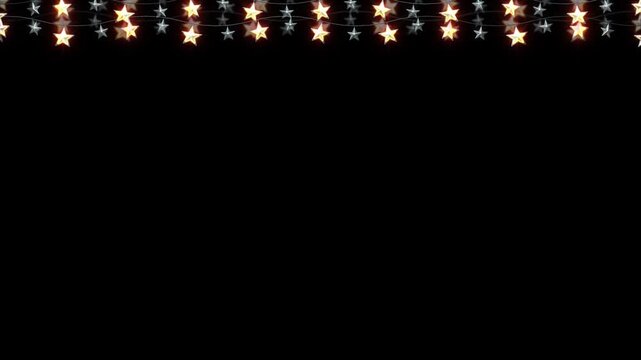 Glowing Christmas star string lights isolated on a transparent background. Perfect for Xmas, New Year, wedding, or birthday decorations. Ideal for party event decor. New Year and holiday decoration.