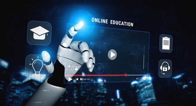 An AI powered online education and e-learning platform. A concept of personalized video courses and adaptive learning in a virtual classroom. Motif