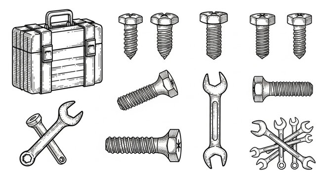 Tools and hardware in toolbox.