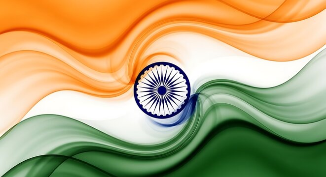 Abstract indian flag illustration saffron white green with emblem
