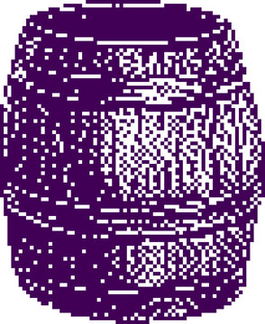 Purple pixel art barrel with white outline for retro game asset or conceptual design