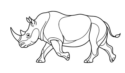 Walking rhino detailed line art vector illustration isolated on white background © Md