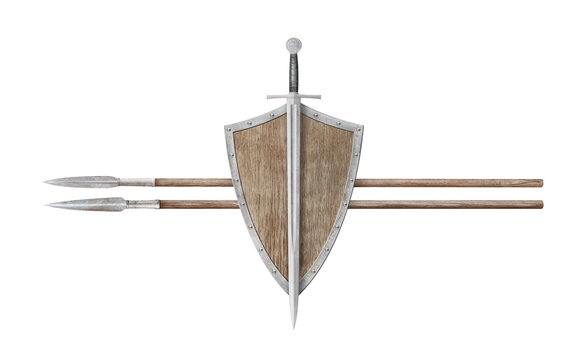 sword shield and lances isolated on white