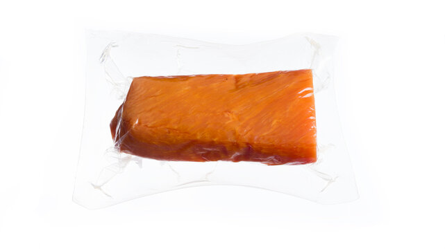 Smoked meat balyk on white background. Fresh delicious meat isolated on white background.