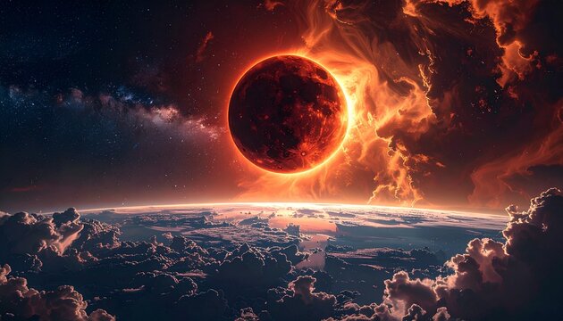Apocalyptic Eclipse - A Dramatic Celestial Event Over Earth.