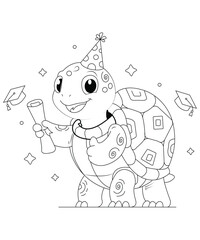 Fototapeta premium Cute Graduation Turtle with Diploma Coloring Page for Kids