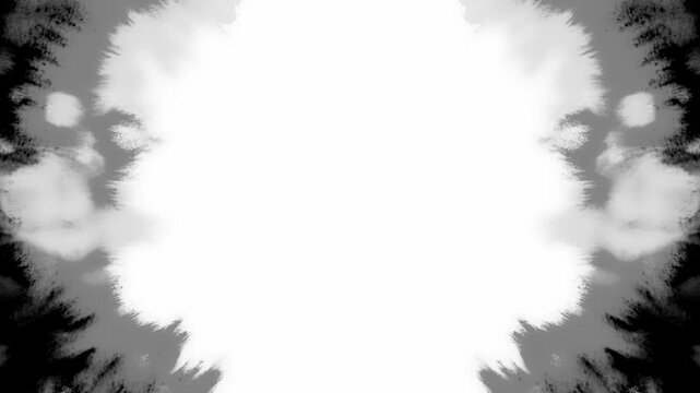 High contrast symmetrical ink expansion. Technical luma matte asset for organic video transitions and visual effects compositing.