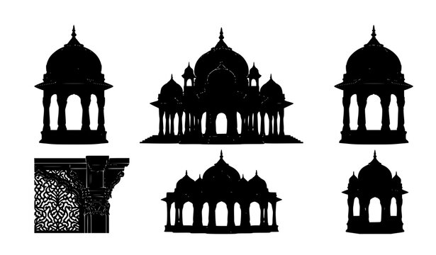 Chhatardi Bhuj Royal Cenotaphs Silhouette Indian Heritage Architecture Vector