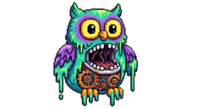 Creepy Mechanical Owl Monster with Dripping Goo.