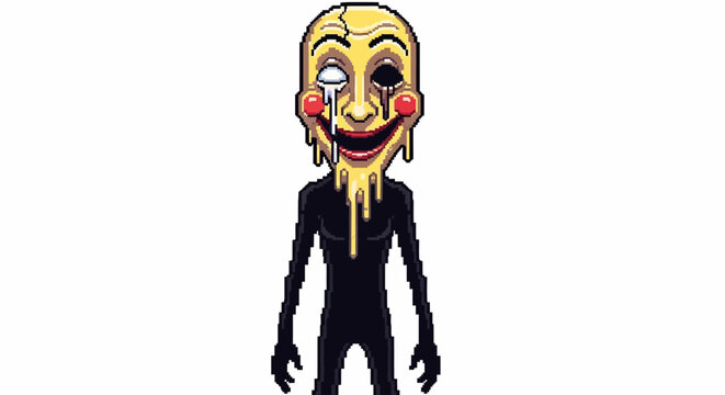 Creepy Yellow Puppet Character with Melting Face and Dark Body.