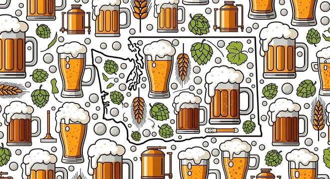 Beer mugs and hops vector illustration on white background design element