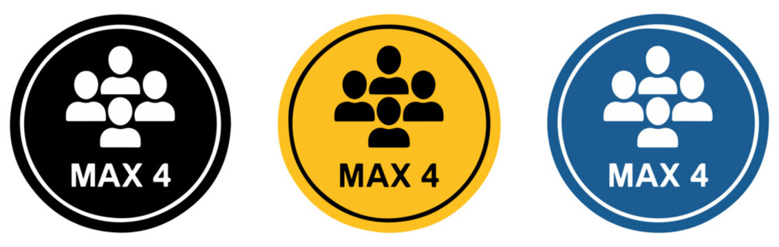 maximum four people warning icon set