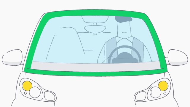 Car front view driving on road, transportation concept, vehicle animation, urban mobility and travel scene