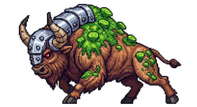 Fantasy Armored Buffalo Creature with Green Growths.