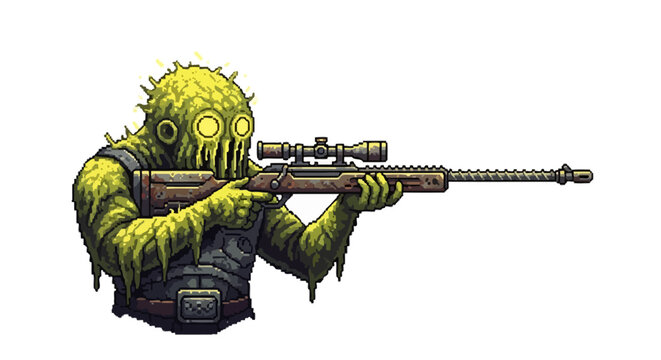 Mutant Sniper Monster Holding Rifle Ready to Shoot.