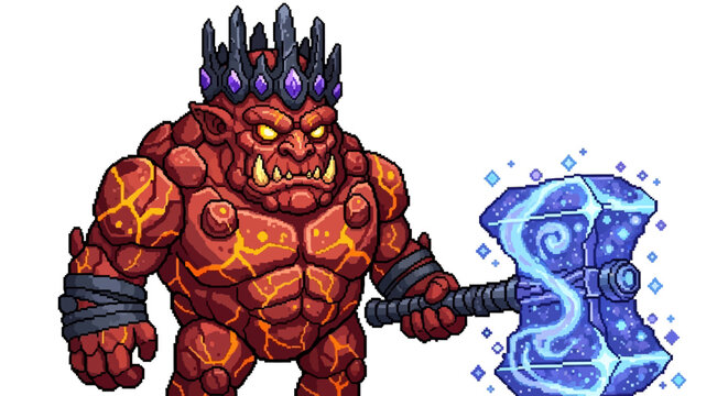 Fiery Orc King with Crystal Hammer Illustration.